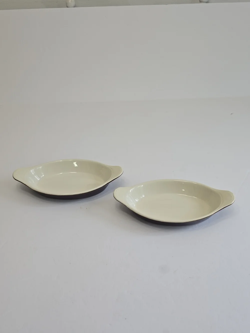 Vintage Rego Pottery Japan Set Of 2 Oval Casserole Au Gratin Dish Glazed Brown